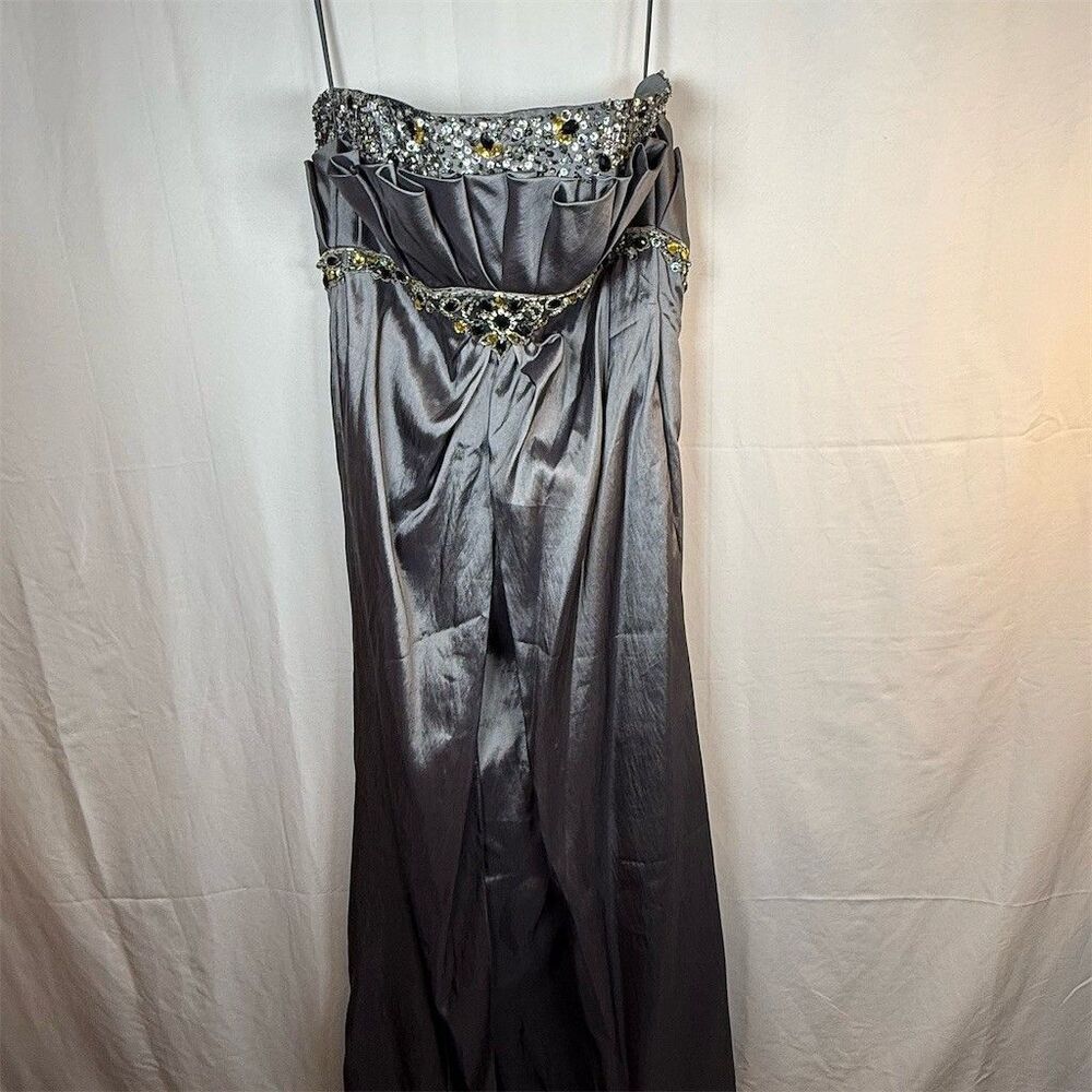 Unbranded Womens Strapless Long Gown Silver Sweetheart Beaded Rhinestone Size 6